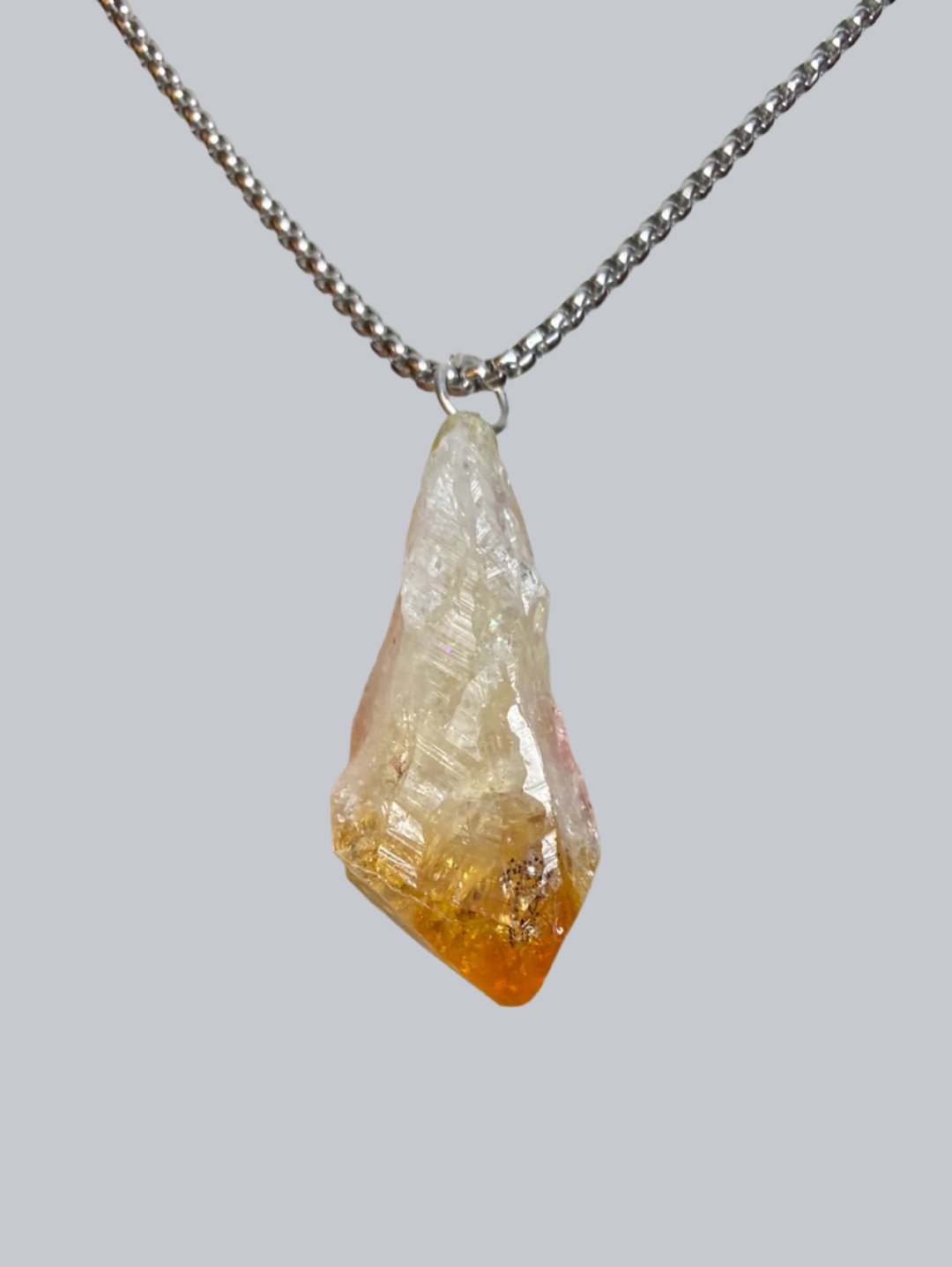 Stainless Steel Raw Citrine Point Necklaces