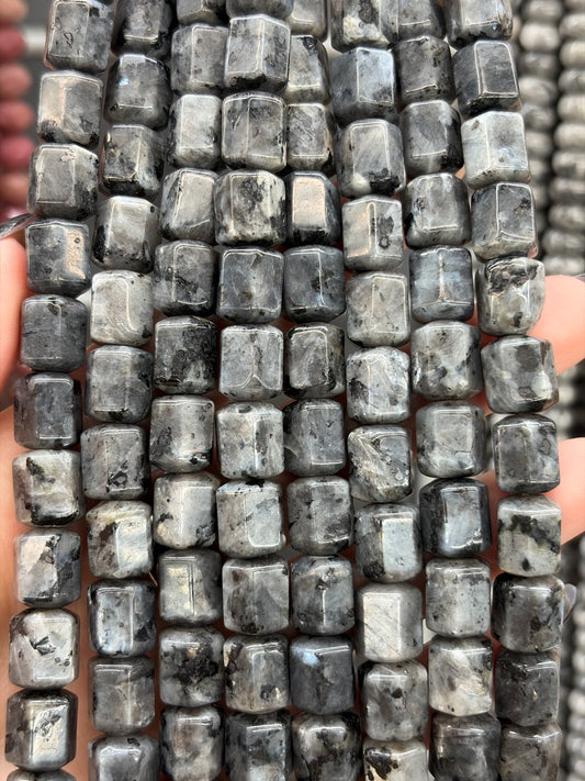 Wide Hole Black Labradorite Hexagon Beads