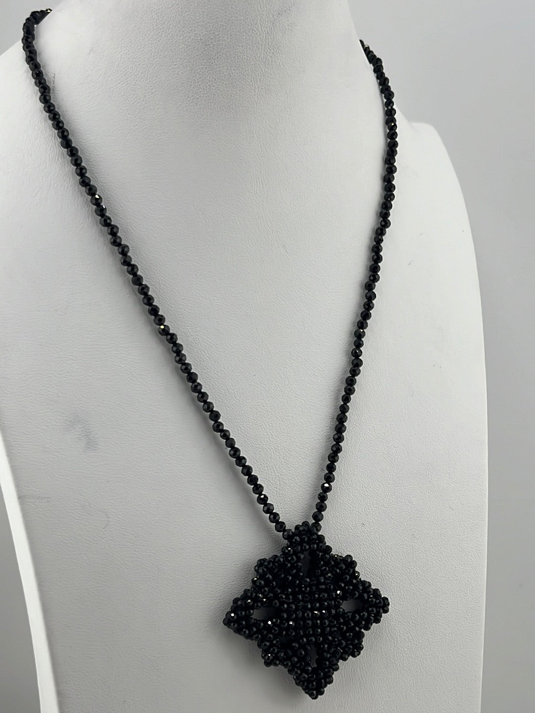 S.S. Faceted Black Spinel Beaded Flower Necklaces