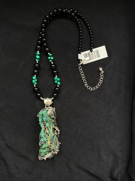 S.S. Shlomo Azurite Malachite and Jet Necklace