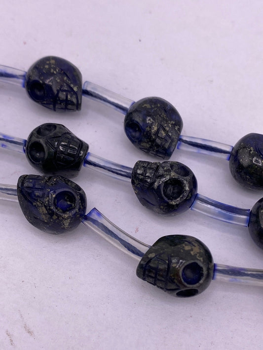 Blue Chalcopyrite Skull Beads