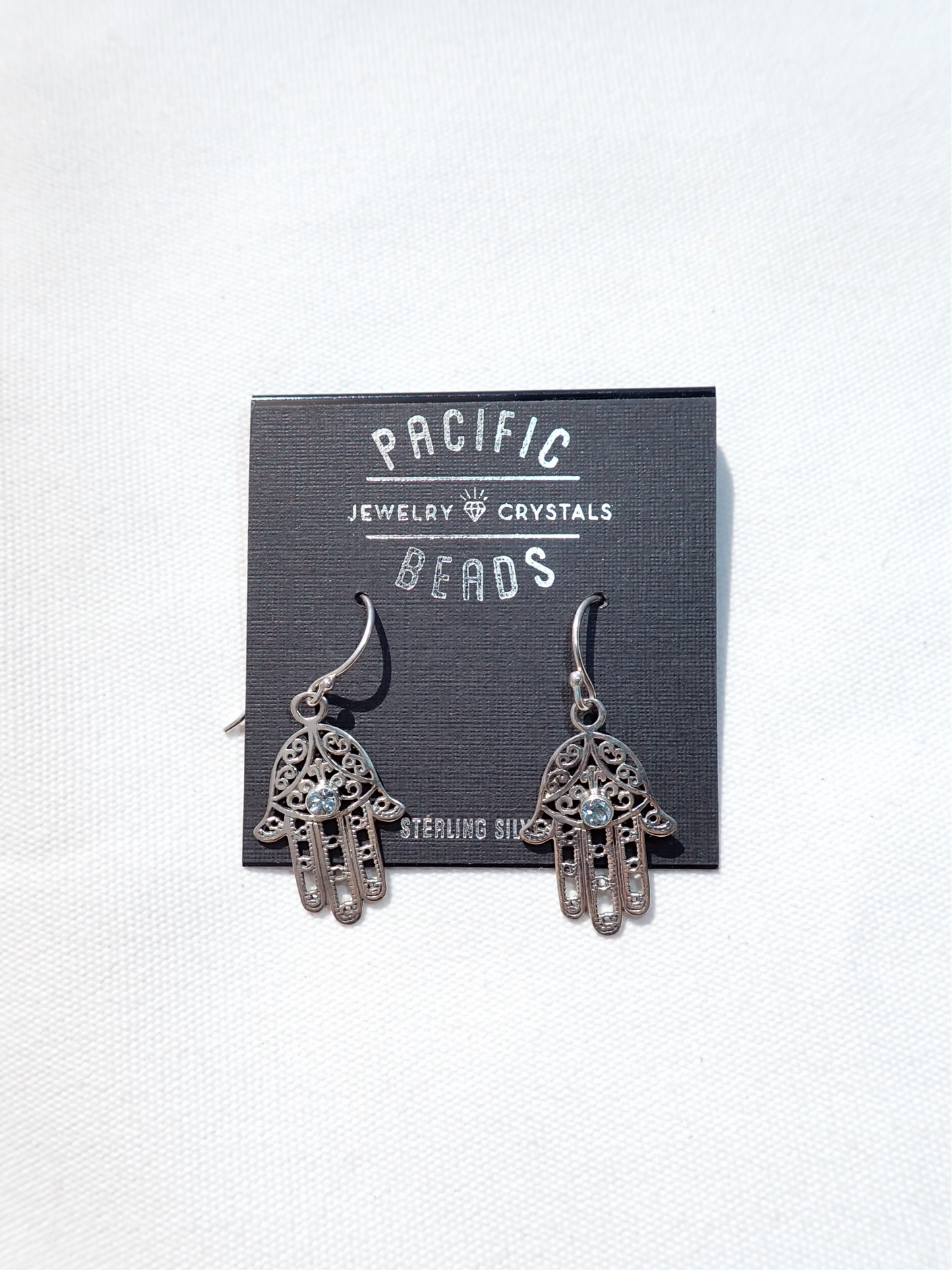 S.S. Faceted Blue Topaz Hamsa Earrings