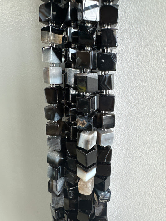 Black Line Agate Cube Beads