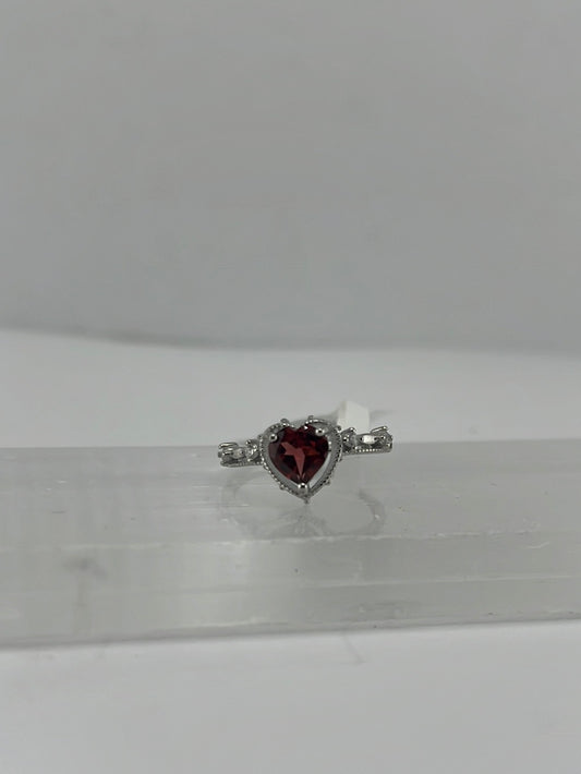 Garnet heart shaped ring in Sterling Silver