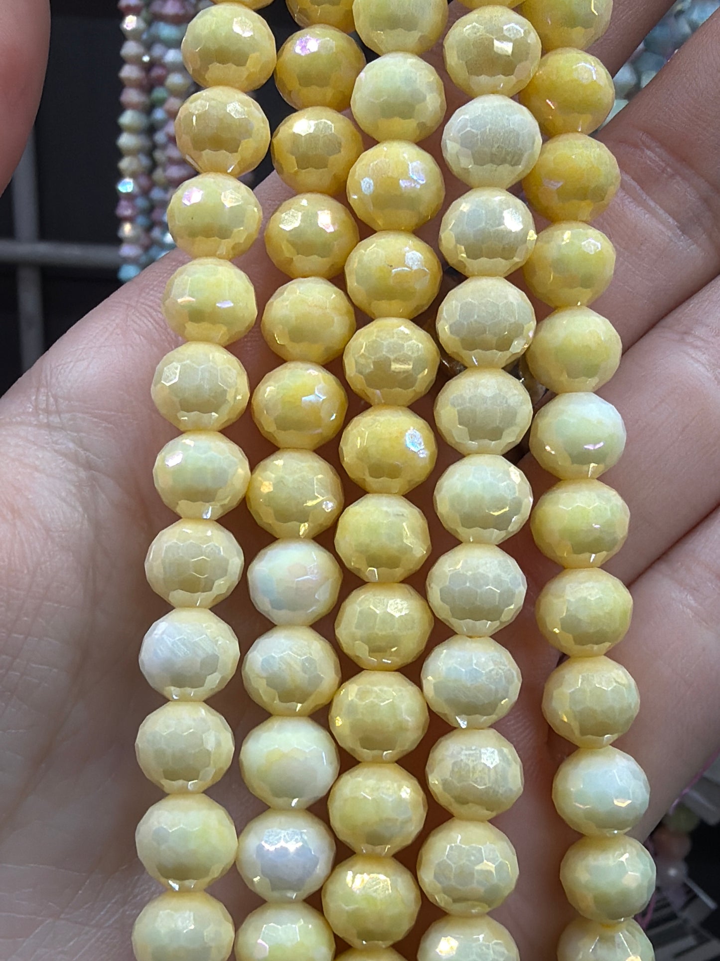 Lemon AB Faceted Porcelain Round Beads