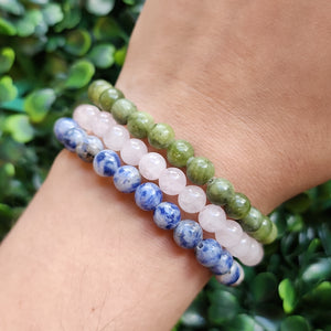 Rose Quartz, Sodalite, and Jade Stretch Bracelet Sets