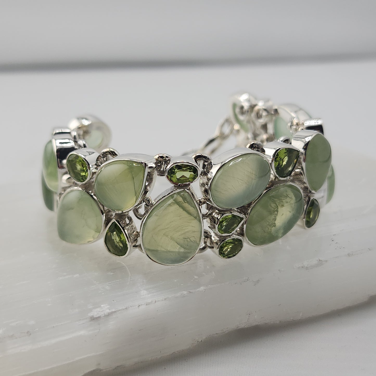 S.S. AAA Grade Multi gems of Prehnite and Faceted Peridot Bracelets