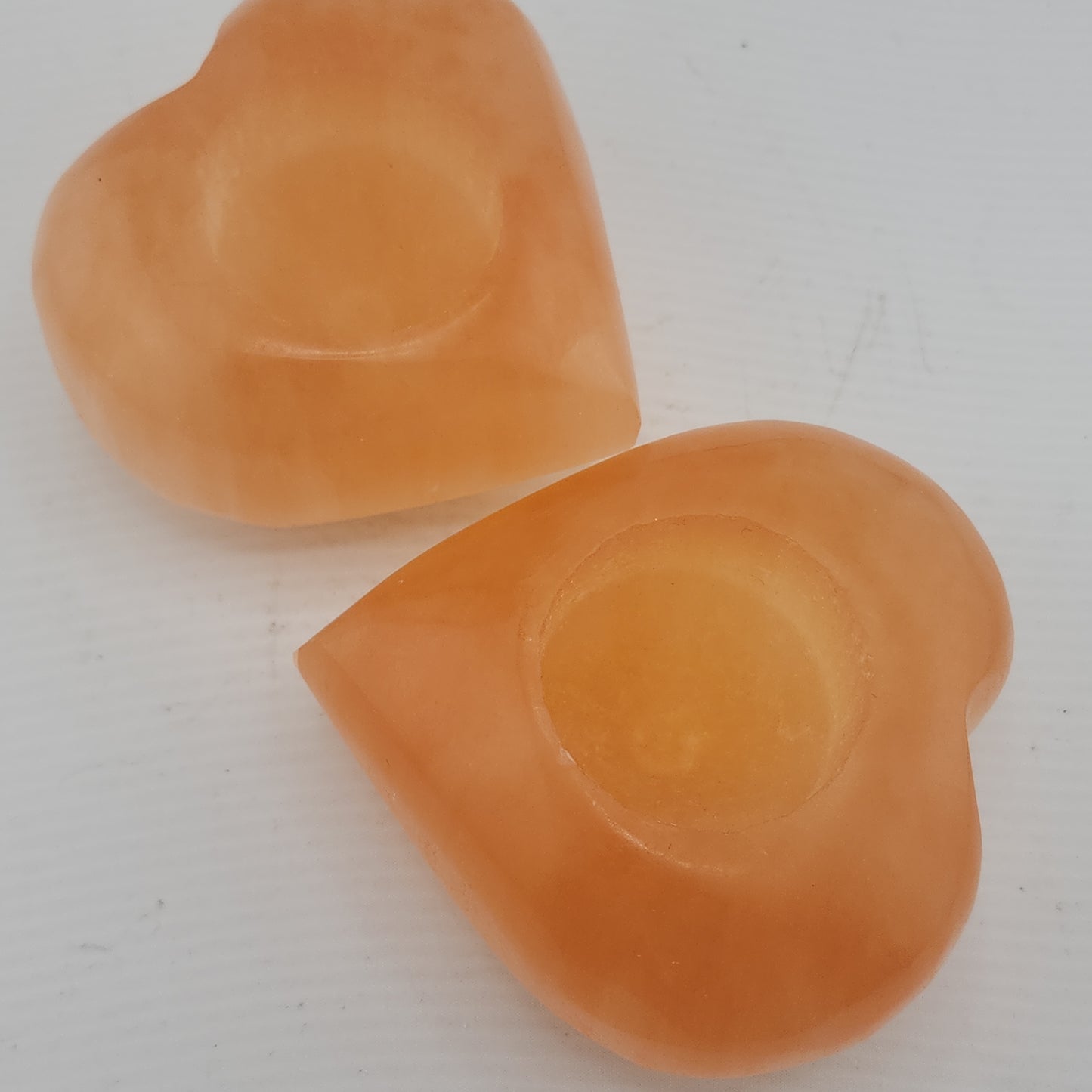 Peach Selenite Heart Candle Holder Pairs