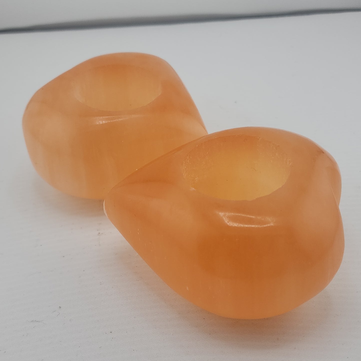 Peach Selenite Heart Candle Holder Pairs