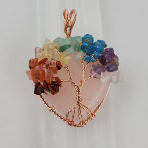 Tree of Life Rose Quartz Chakra Heart Pendants