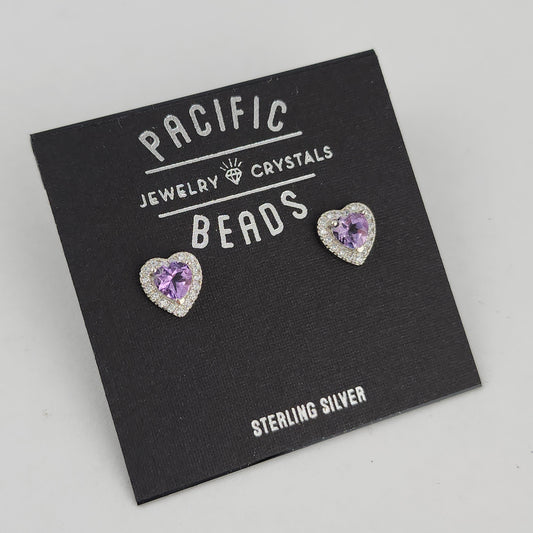 S.S. Amethyst Heart Stud Earrings