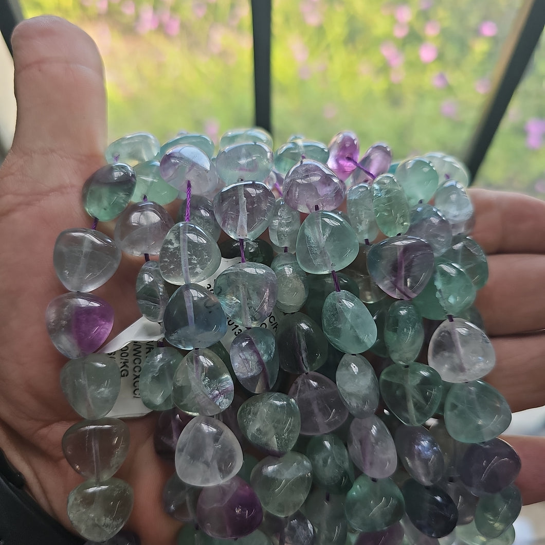Rainbow Fluorite Heart Beads