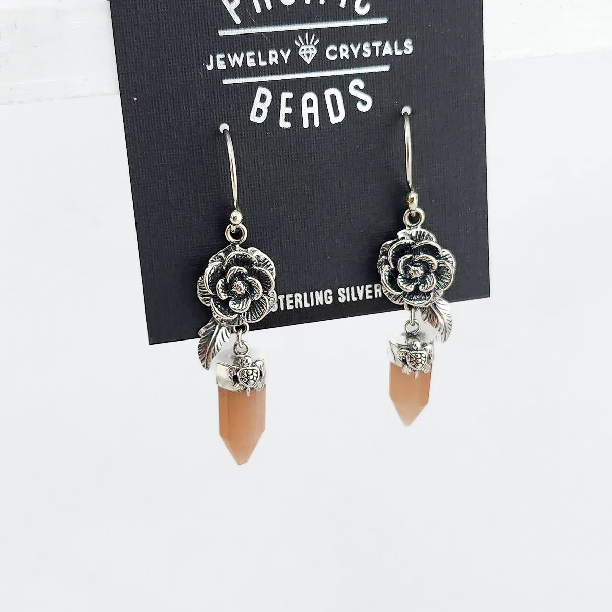 S.S. Shlomo Peach Moonstone Rose Drop Earrings