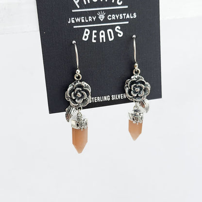 S.S. Shlomo Peach Moonstone Rose Drop Earrings