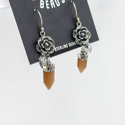 S.S. Shlomo Peach Moonstone Rose Drop Earrings