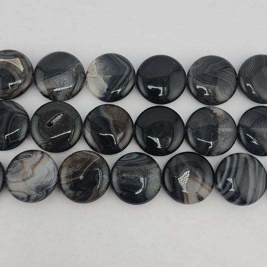 Black Line Agate Coin Beads