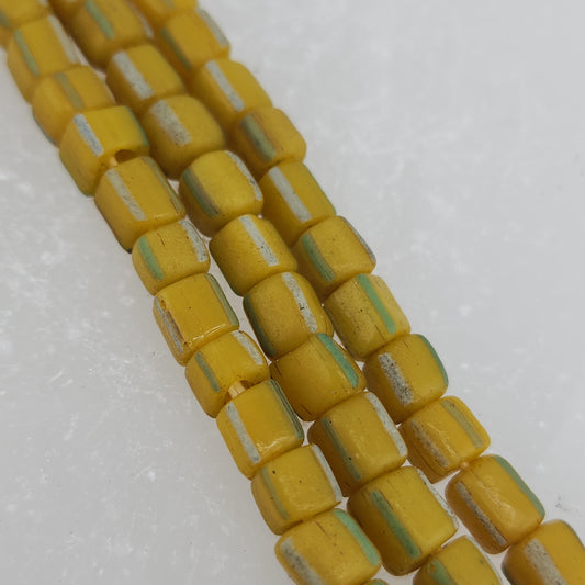 Handmade Nigerian Glass Yellow Cube Beads