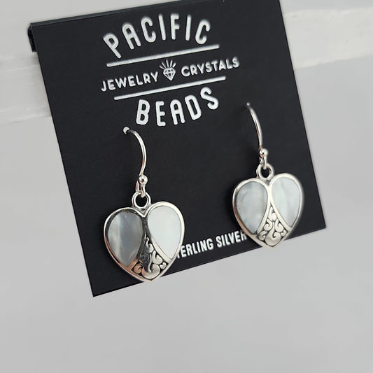 S.S. Mother of Pearl Heart Drop Earrings