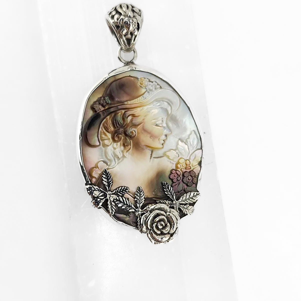 S.S. Shlomo White Shell Cameo Pendants
