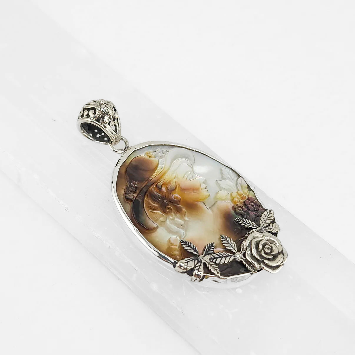S.S. Shlomo White Shell Cameo Pendants