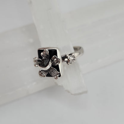 S.S. Shlomo Black Onyx and Herkimer Diamond Flower Rings