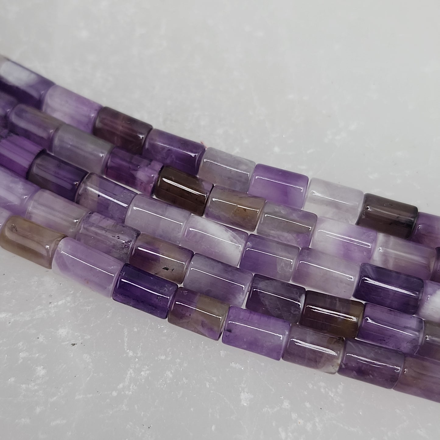 Short Chevron Amethyst Tube Beads