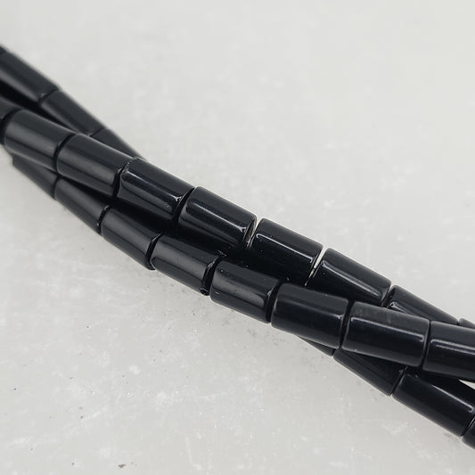 Long Black Obsidian Tube Beads