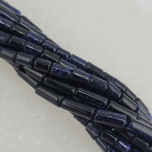 Short Blue Goldstone Tube Beads