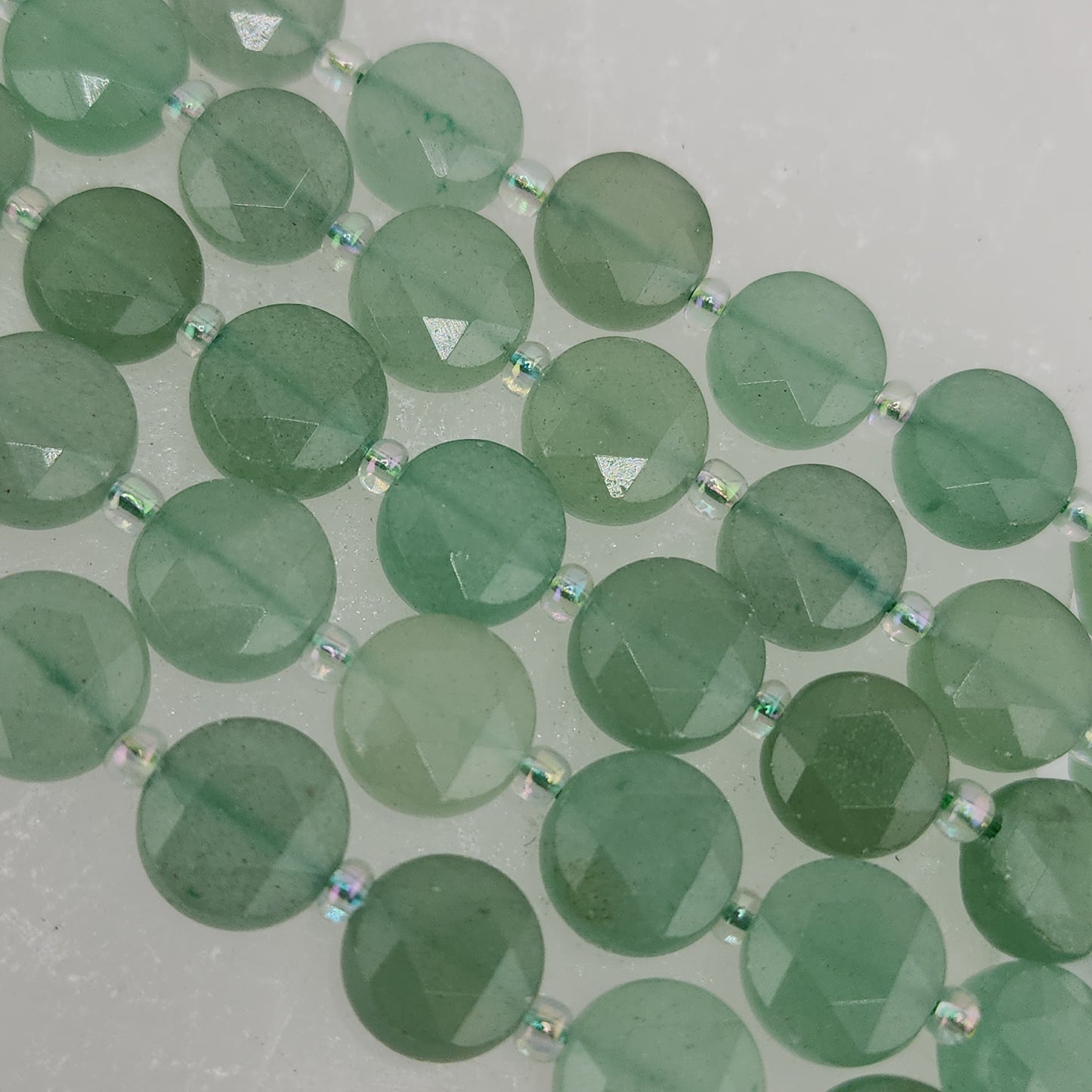 Faceted Green Aventurine Coin Beads