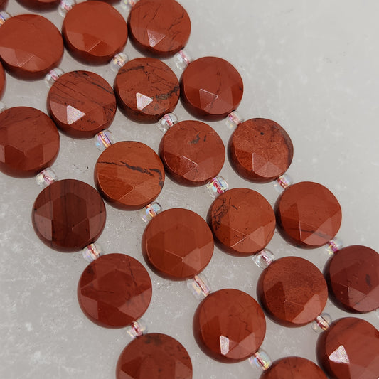 Faceted Red Jasper Coin Beads