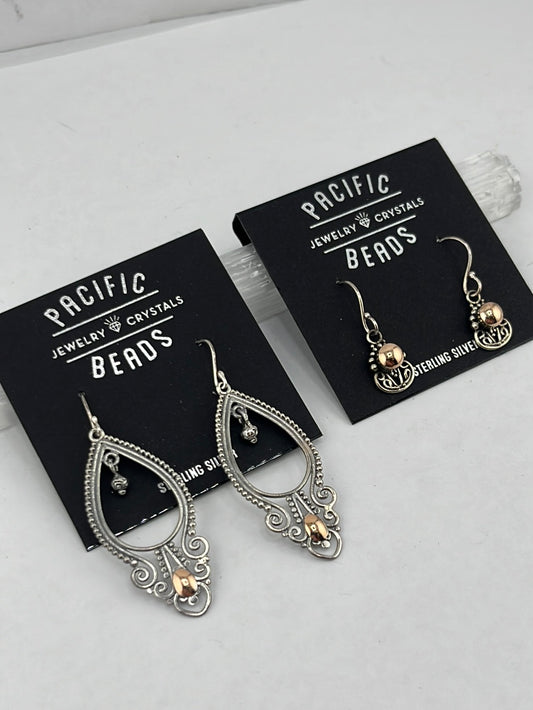 Pacific Beads sterling silver with gold earrings
