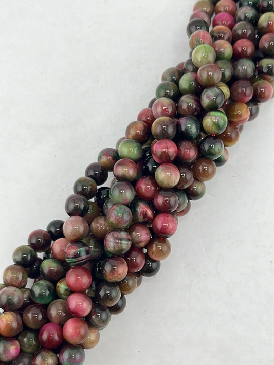 Green and Pink Tiger Eye Beads