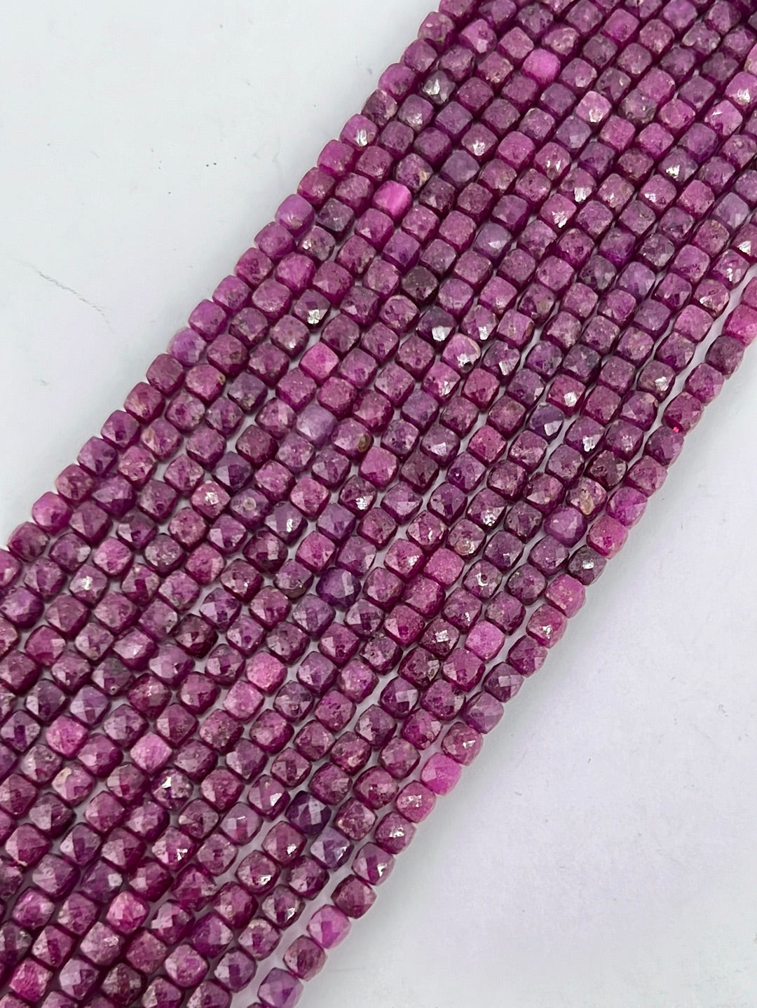 Faceted Ruby Cube Beads