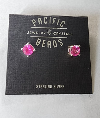 Pink Crystal sterling silver stud earrings