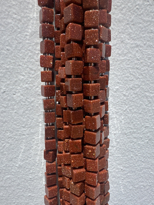 Brown Goldstone Cube Beads