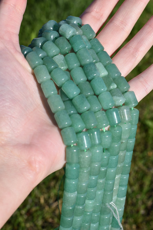 Crafting supplies such as green aventurine tube beads available at wholesale and retail prices, only at our crystal shop in San Diego