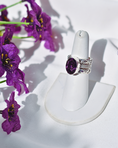 S.S. AAA Grade Faceted Amethyst Stackable Ring Sets