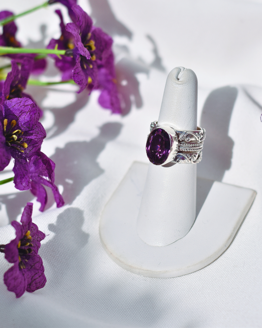 S.S. AAA Grade Faceted Amethyst Stackable Ring Sets