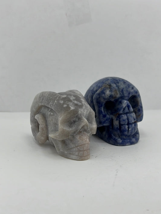 Sodalite and Flower Agate Skull Sets