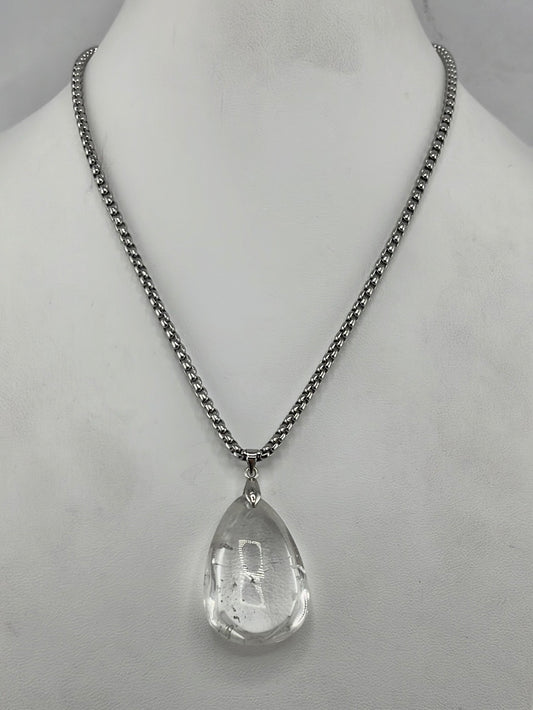 Stainless Steel Clear Quartz Teardrop Necklaces