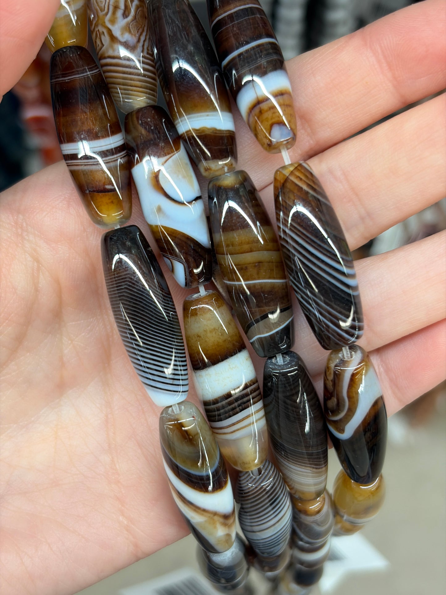Brown Banded Agate Barrel Beads