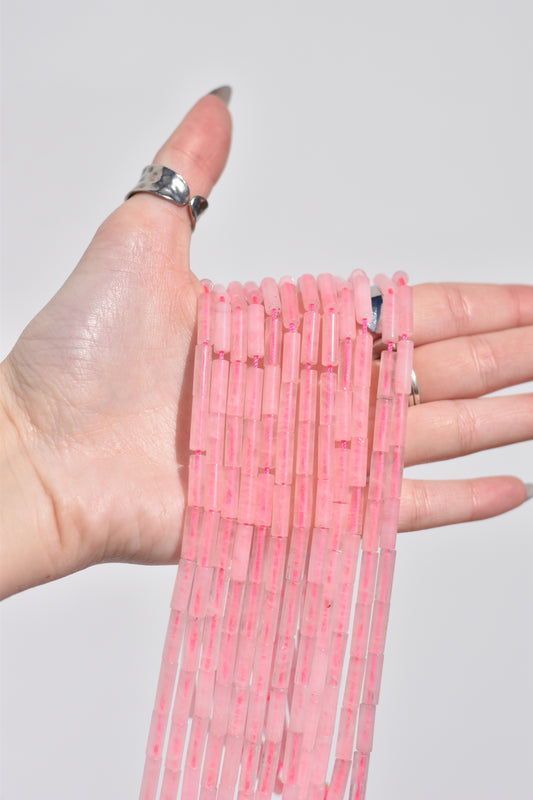 Long Rose Quartz Tube Beads