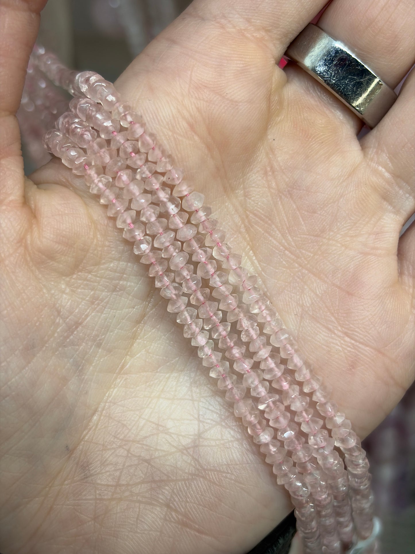 Bicone Rose Quartz Rondelle Beads