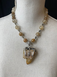S.S. Shlomo Golden Healer Spirit Quartz and Gold Rutialted Quartz Necklace