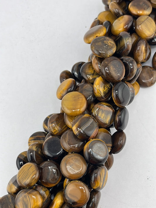 Crafting supplies such as tiger eye coin beads available at wholesale and retail prices, only at our crystal shop in San Diego!