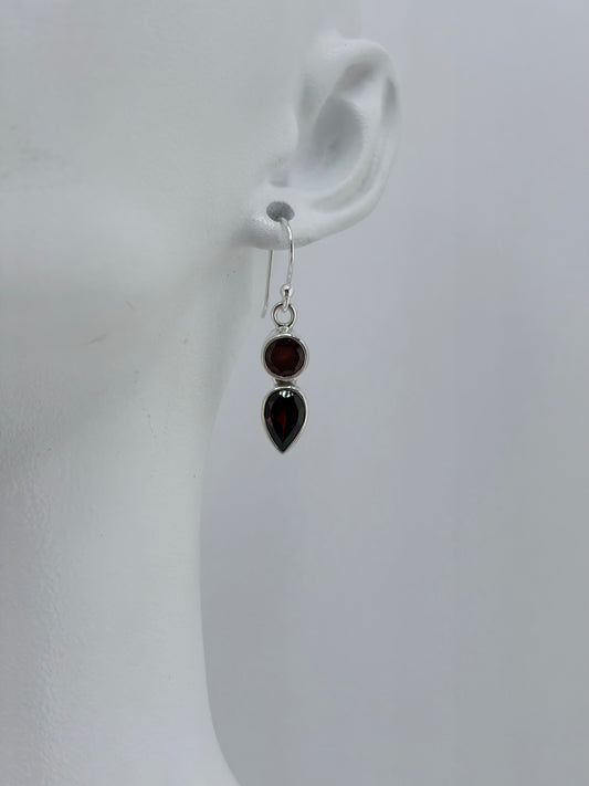 S.S. Faceted Garnet Crimson Radiance Drop Earrings