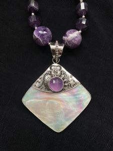 S.S. Shlomo Mother of Pearl and Amethyst Necklace