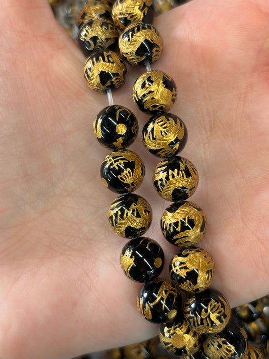 Black Onyx Golden Dragon Beads