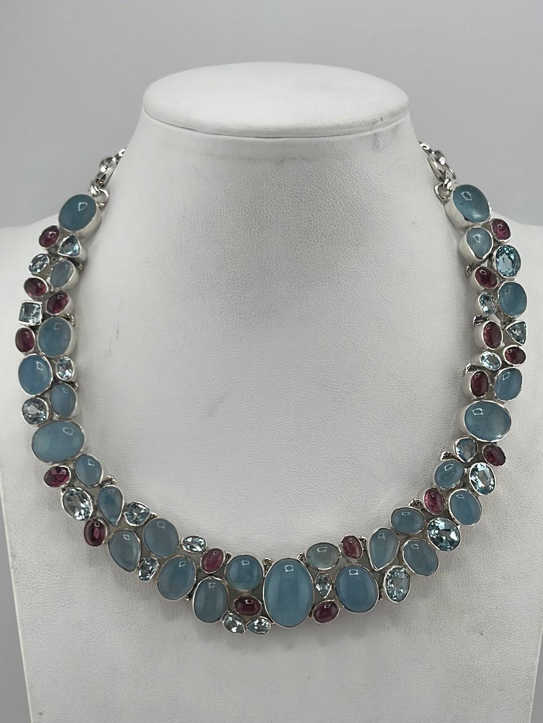 S.S. AAA Grade Aquamarine, Topaz, and Tourmaline Necklace