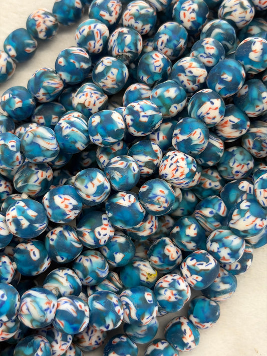 Blue Multicolor Glass Drum Beads